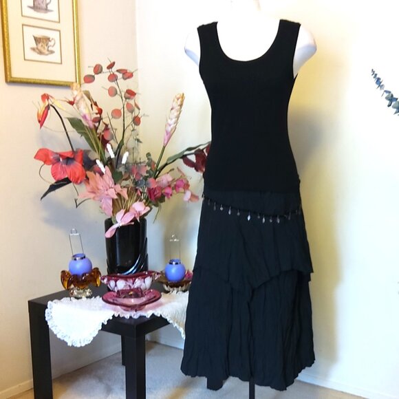 NWT Women Black 2-Layers of Tiered Lined Elastic High Waist Asymmetrical Skirt - Picture 11 of 15